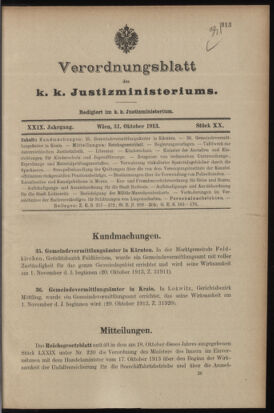 Verordnungsblatt des K.K. Justizministeriums 19131031 Seite: 1