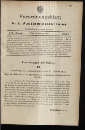 Verordnungsblatt des K.K. Justizministeriums 19140218 Seite: 1