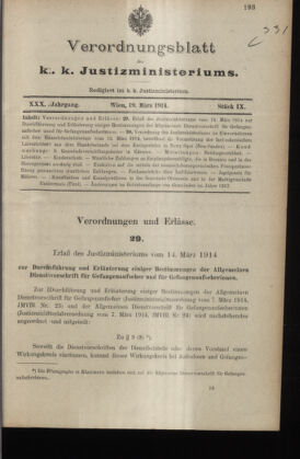 Verordnungsblatt des K.K. Justizministeriums 19140319 Seite: 1