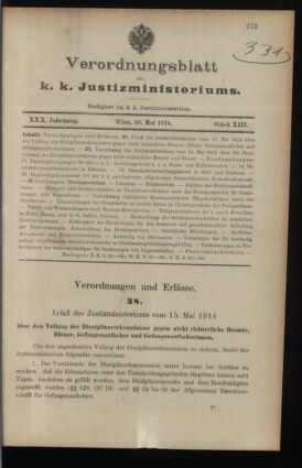 Verordnungsblatt des K.K. Justizministeriums 19140530 Seite: 1