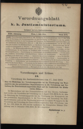 Verordnungsblatt des K.K. Justizministeriums 19140701 Seite: 1