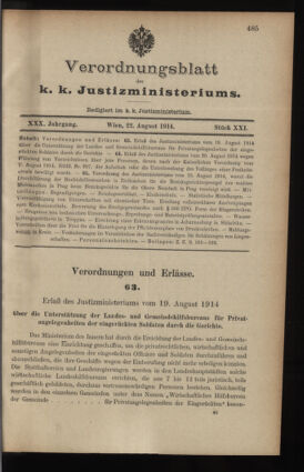 Verordnungsblatt des K.K. Justizministeriums 19140822 Seite: 1