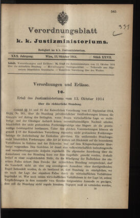 Verordnungsblatt des K.K. Justizministeriums 19141015 Seite: 1