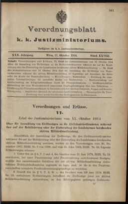 Verordnungsblatt des K.K. Justizministeriums 19141017 Seite: 1