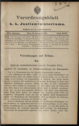 Verordnungsblatt des K.K. Justizministeriums 19141116 Seite: 1