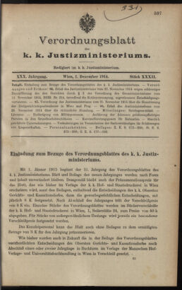 Verordnungsblatt des K.K. Justizministeriums 19141201 Seite: 1