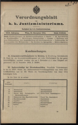 Verordnungsblatt des K.K. Justizministeriums 19141212 Seite: 1