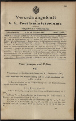 Verordnungsblatt des K.K. Justizministeriums 19141223 Seite: 1