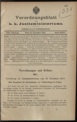 Verordnungsblatt des K.K. Justizministeriums 19141231 Seite: 1