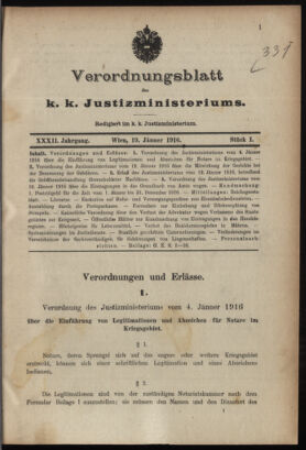 Verordnungsblatt des K.K. Justizministeriums 19160119 Seite: 1