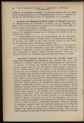 Verordnungsblatt des K.K. Justizministeriums 19160119 Seite: 14