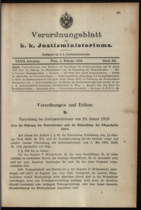 Verordnungsblatt des K.K. Justizministeriums 19160205 Seite: 1