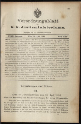 Verordnungsblatt des K.K. Justizministeriums 19160420 Seite: 1