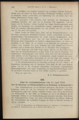 Verordnungsblatt des K.K. Justizministeriums 19160420 Seite: 8