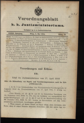 Verordnungsblatt des K.K. Justizministeriums 19160506 Seite: 1