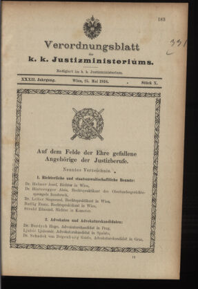 Verordnungsblatt des K.K. Justizministeriums 19160525 Seite: 1