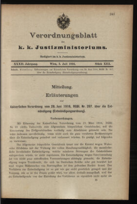 Verordnungsblatt des K.K. Justizministeriums 19160703 Seite: 1