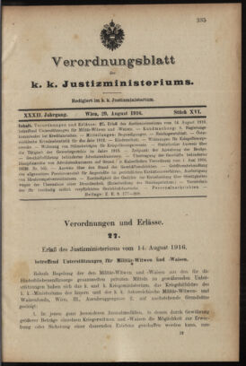 Verordnungsblatt des K.K. Justizministeriums 19160829 Seite: 1