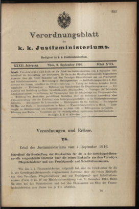 Verordnungsblatt des K.K. Justizministeriums 19160909 Seite: 1