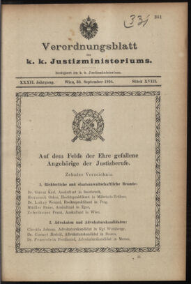 Verordnungsblatt des K.K. Justizministeriums 19160930 Seite: 1