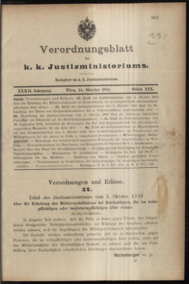 Verordnungsblatt des K.K. Justizministeriums 19161014 Seite: 1