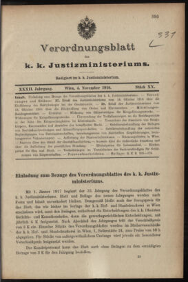 Verordnungsblatt des K.K. Justizministeriums 19161104 Seite: 1