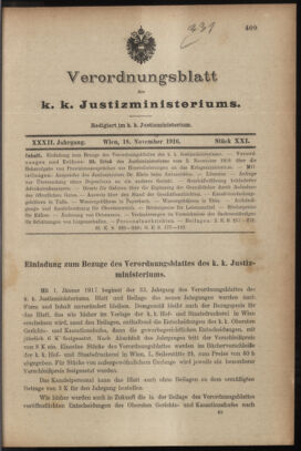 Verordnungsblatt des K.K. Justizministeriums 19161118 Seite: 1