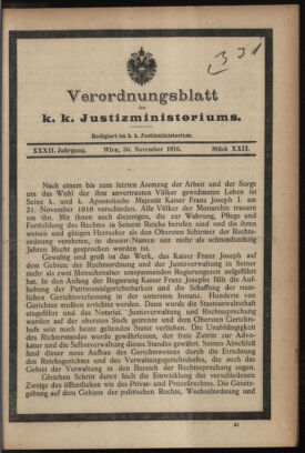 Verordnungsblatt des K.K. Justizministeriums 19161130 Seite: 1