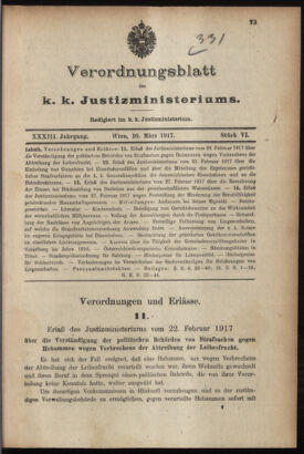 Verordnungsblatt des K.K. Justizministeriums 19170310 Seite: 1