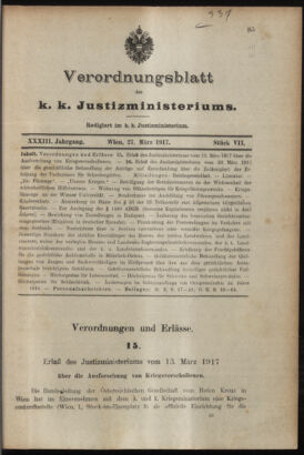 Verordnungsblatt des K.K. Justizministeriums 19170327 Seite: 1