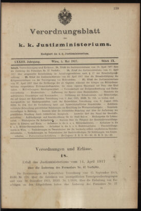 Verordnungsblatt des K.K. Justizministeriums 19170505 Seite: 1