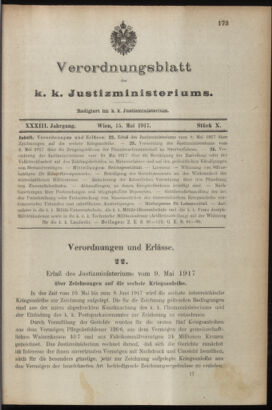 Verordnungsblatt des K.K. Justizministeriums 19170515 Seite: 1