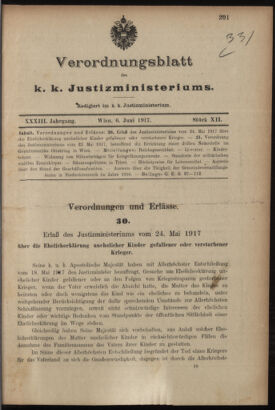 Verordnungsblatt des K.K. Justizministeriums 19170606 Seite: 1