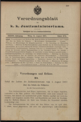 Verordnungsblatt des K.K. Justizministeriums 19170811 Seite: 1