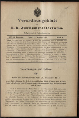 Verordnungsblatt des K.K. Justizministeriums 19171017 Seite: 1