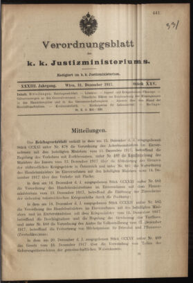 Verordnungsblatt des K.K. Justizministeriums 19171231 Seite: 1