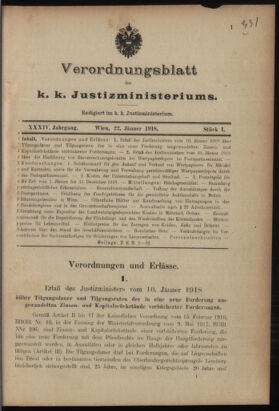 Verordnungsblatt des K.K. Justizministeriums 19180122 Seite: 1