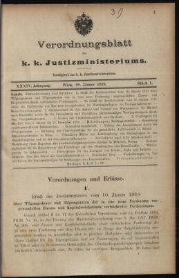 Verordnungsblatt des K.K. Justizministeriums 19180122 Seite: 41