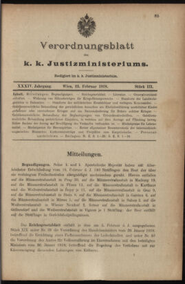 Verordnungsblatt des K.K. Justizministeriums 19180223 Seite: 1