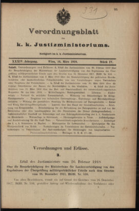 Verordnungsblatt des K.K. Justizministeriums 19180316 Seite: 1