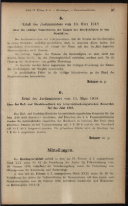 Verordnungsblatt des K.K. Justizministeriums 19180316 Seite: 21