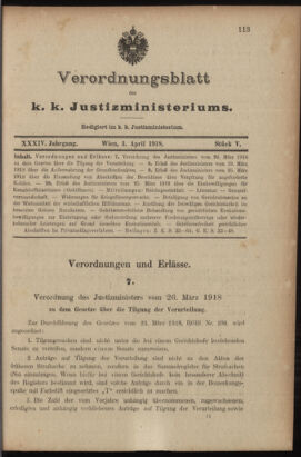 Verordnungsblatt des K.K. Justizministeriums 19180403 Seite: 1