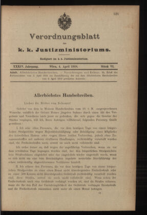 Verordnungsblatt des K.K. Justizministeriums 19180404 Seite: 1