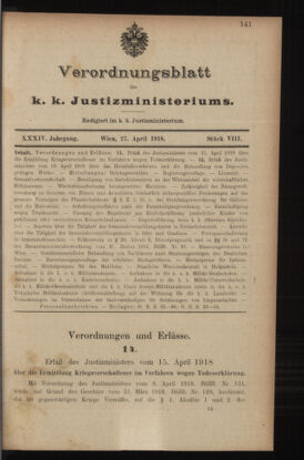 Verordnungsblatt des K.K. Justizministeriums 19180427 Seite: 25