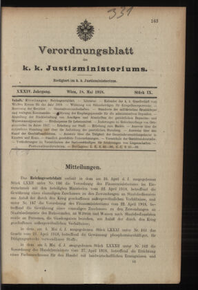 Verordnungsblatt des K.K. Justizministeriums 19180518 Seite: 1