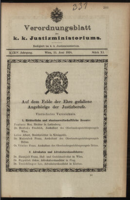 Verordnungsblatt des K.K. Justizministeriums 19180615 Seite: 1