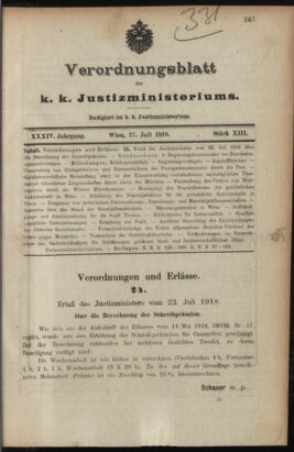 Verordnungsblatt des K.K. Justizministeriums 19180727 Seite: 1