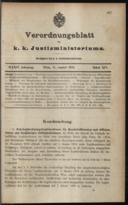 Verordnungsblatt des K.K. Justizministeriums 19180817 Seite: 21