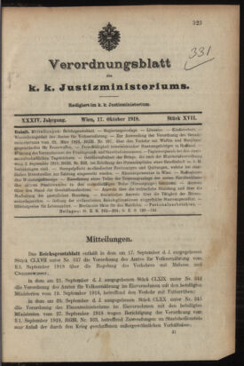 Verordnungsblatt des K.K. Justizministeriums 19181017 Seite: 1