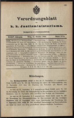 Verordnungsblatt des K.K. Justizministeriums 19181017 Seite: 17